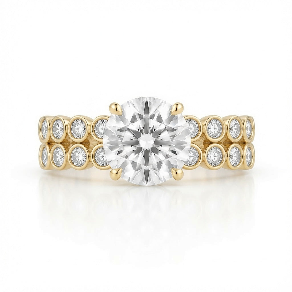 2.50 CT Round Lab-Grown Diamond 2PCS Art Deco Bridal Set in 14K White Gold – Matching Wedding Band Engagement Ring Design