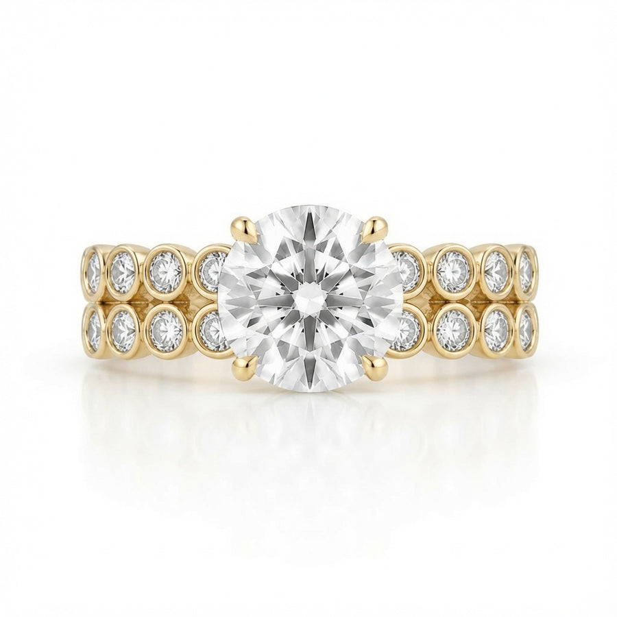 2.50 CT Round Lab-Grown Diamond 2PCS Art Deco Bridal Set in 14K White Gold – Matching Wedding Band Engagement Ring Design