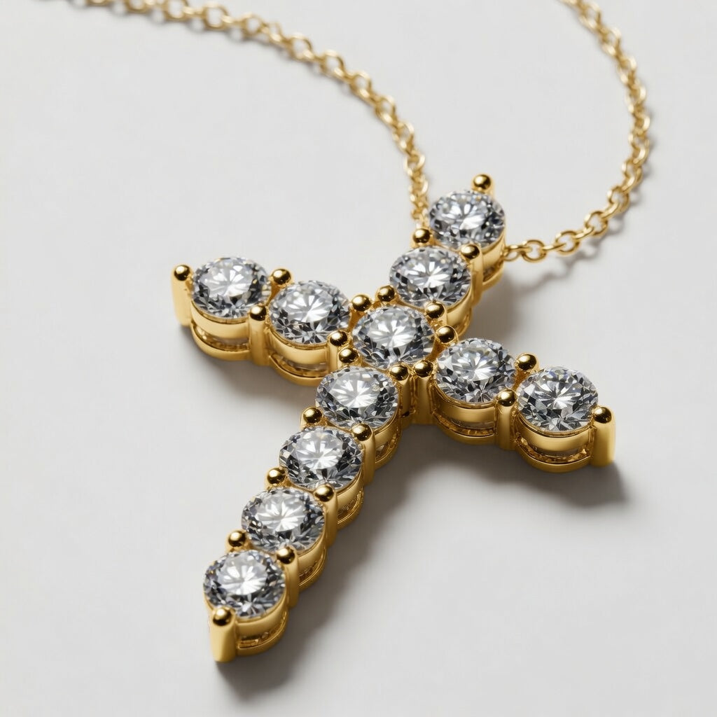 3.00 Carat Round Cut Lab-Grown Diamond Cross Pendant VS1 D-F 14K White Gold with Adjustable Chain