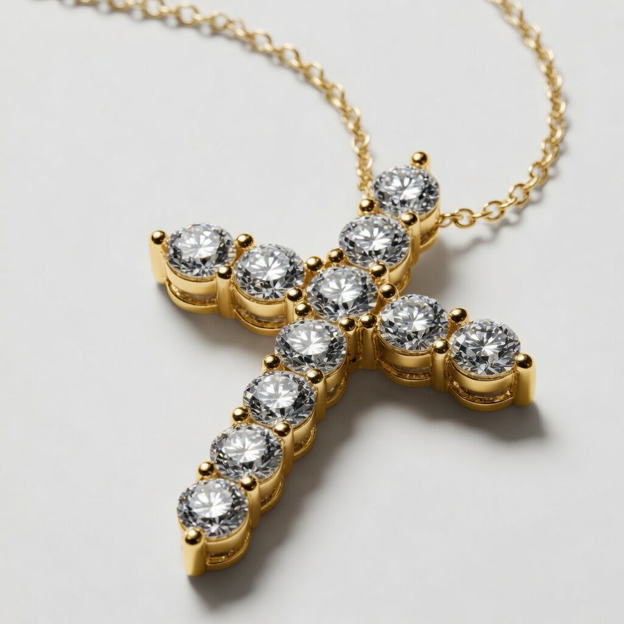 3.00 Carat Round Cut Lab-Grown Diamond Cross Pendant VS1 D-F 14K White Gold with Adjustable Chain