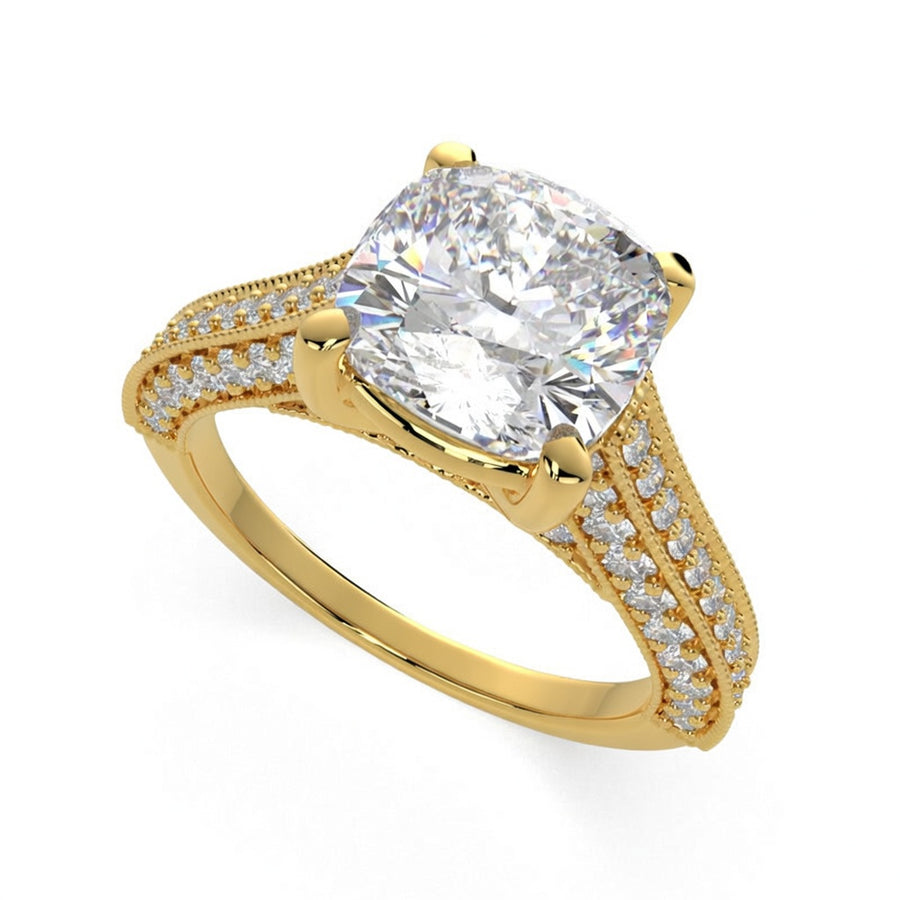 Daria 4.75 Carat Cushion Cut Pave 6 Prong Engagement Ring