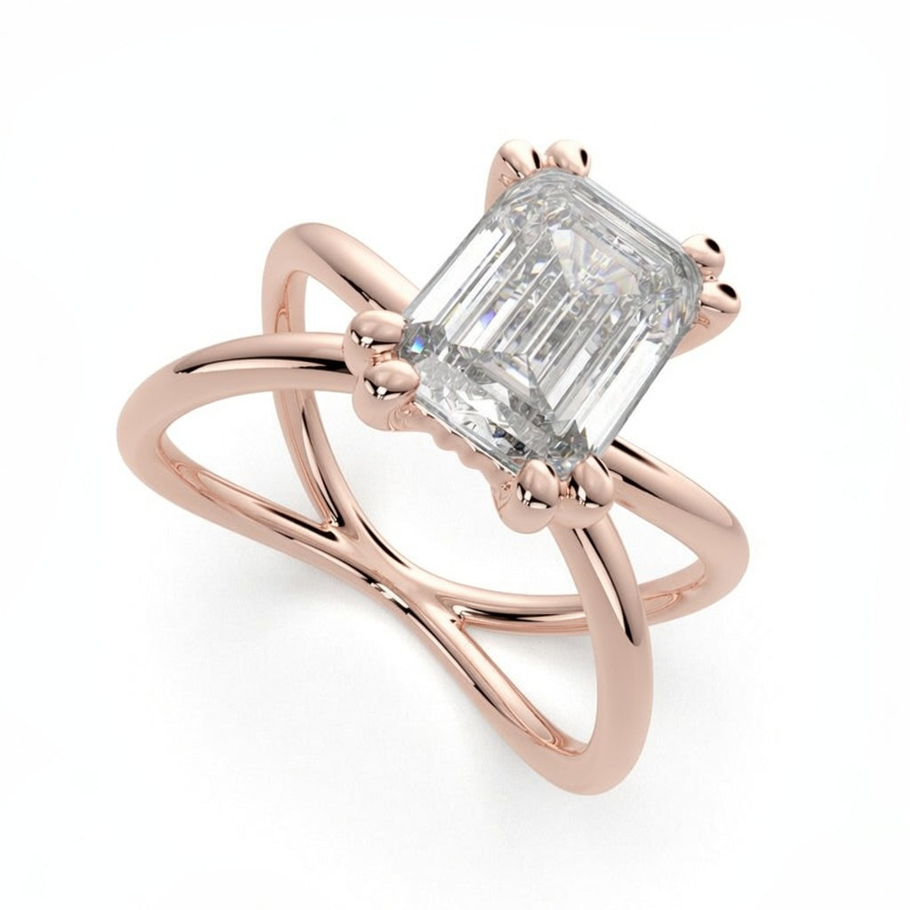 Tatiana 2 Carat Emerald Cut Solitaire Split Shank Engagement Ring