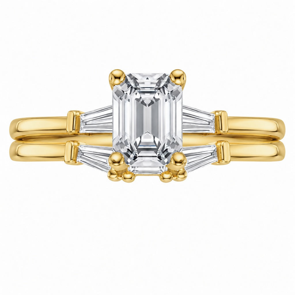 2.30 CT Tapered Baguette Lab-Grown Diamond 2PCS Bridal Set in 14K White Gold – Bar-Set Elegant Wedding Ring Design