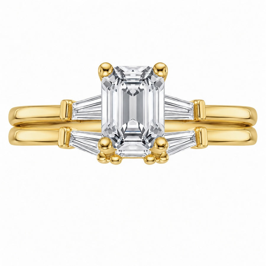 2.30 CT Tapered Baguette Lab-Grown Diamond 2PCS Bridal Set in 14K White Gold – Bar-Set Elegant Wedding Ring Design