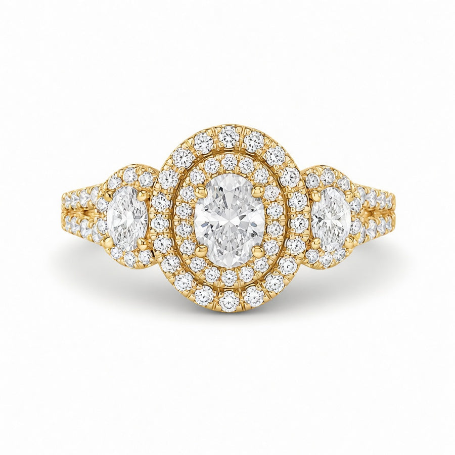 2.20 CT Oval Cut Lab-Grown Diamond Double Halo Engagement Ring in 14K White Gold – Split Shank Bridal Design
