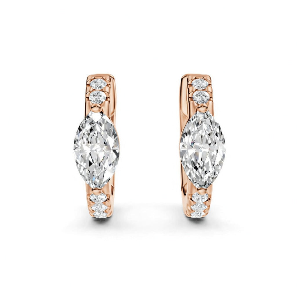 0.73 ct Marquise Round Cut Hoop Prong Diamond Earrings VS1 D White Gold 14k