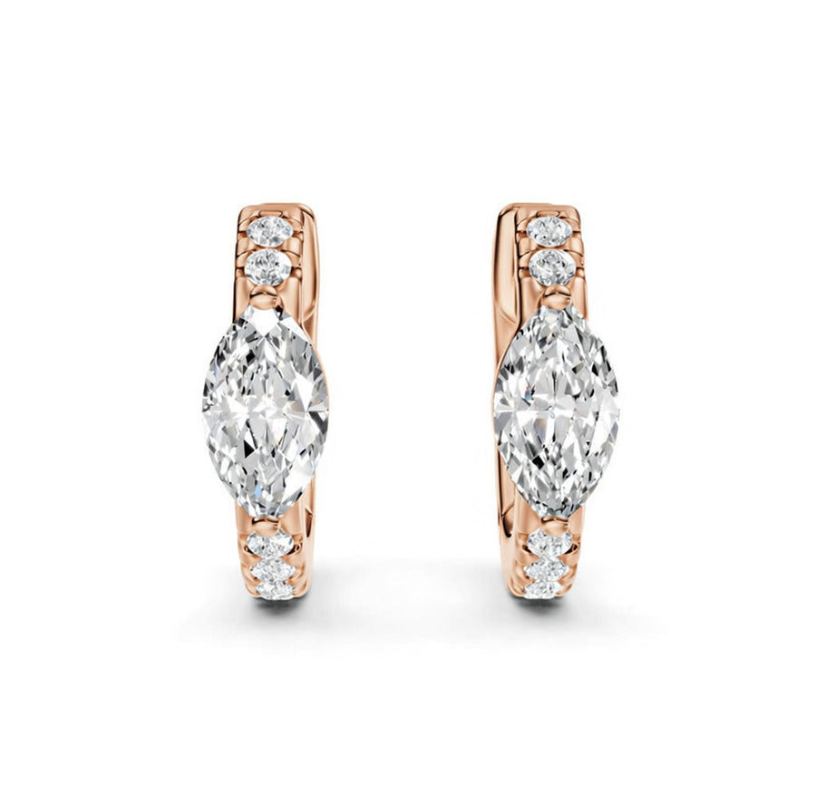 0.73 ct Marquise Round Cut Hoop Prong Diamond Earrings VS1 D White Gold 14k