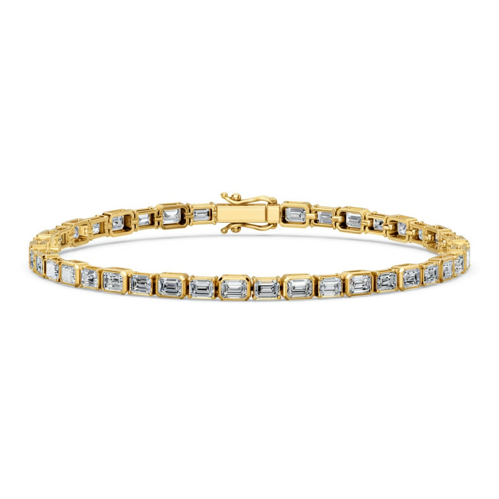 6.72 Carat Emerald Cut Diamond Tennis Bracelet VS1 D F White Gold 14k