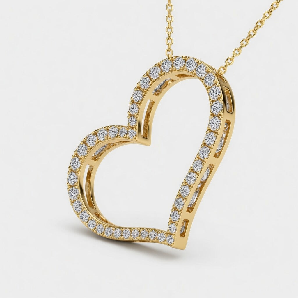 2.13 CTW Round Lab-Grown Diamond 1.5" Sideways Heart Pendant (D–F / VS1–VS2, IGI Certified)