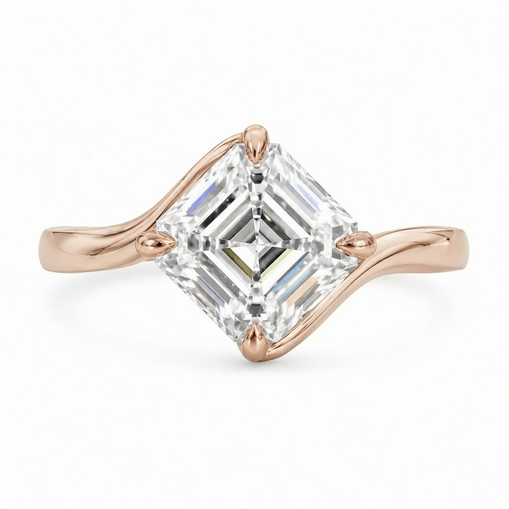 2.00 CT Asscher Cut Lab-Grown Diamond Solitaire Engagement Ring in 14K White Gold – Modern Curved Band Design | IGI Certified