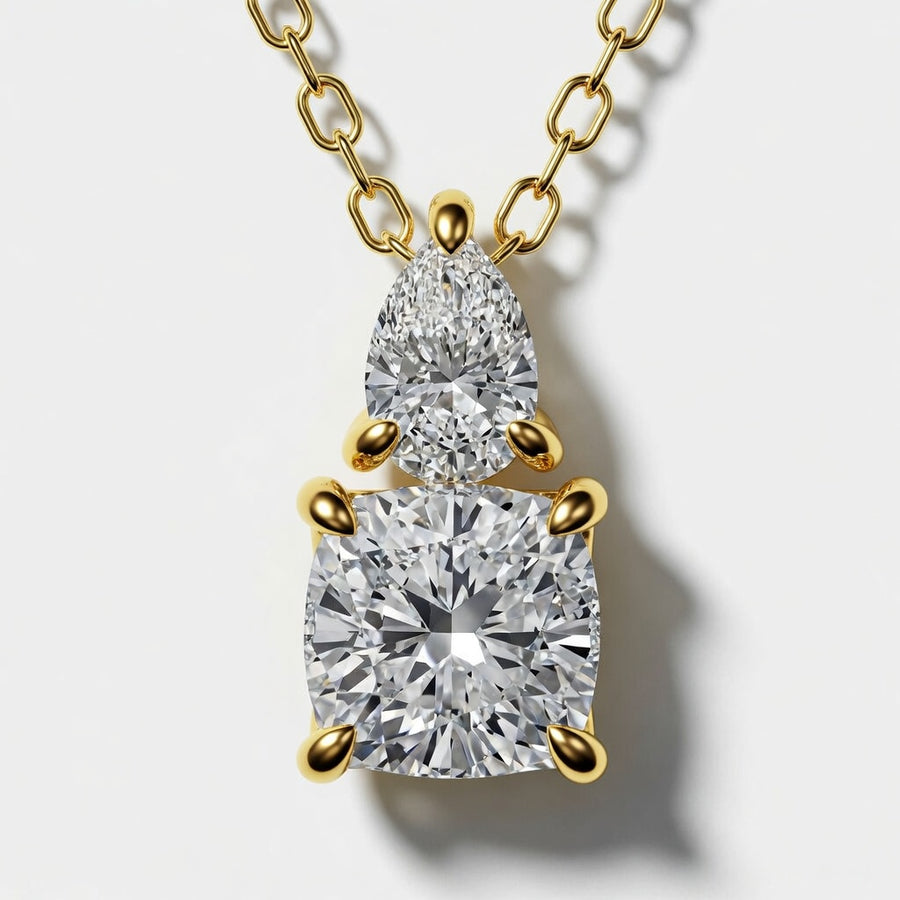 1.00 CTW Toi Et Moi Cushion and Pear Lab-Grown Diamond Pendant with Adjustable Chain (D–F / VS1–VS2)