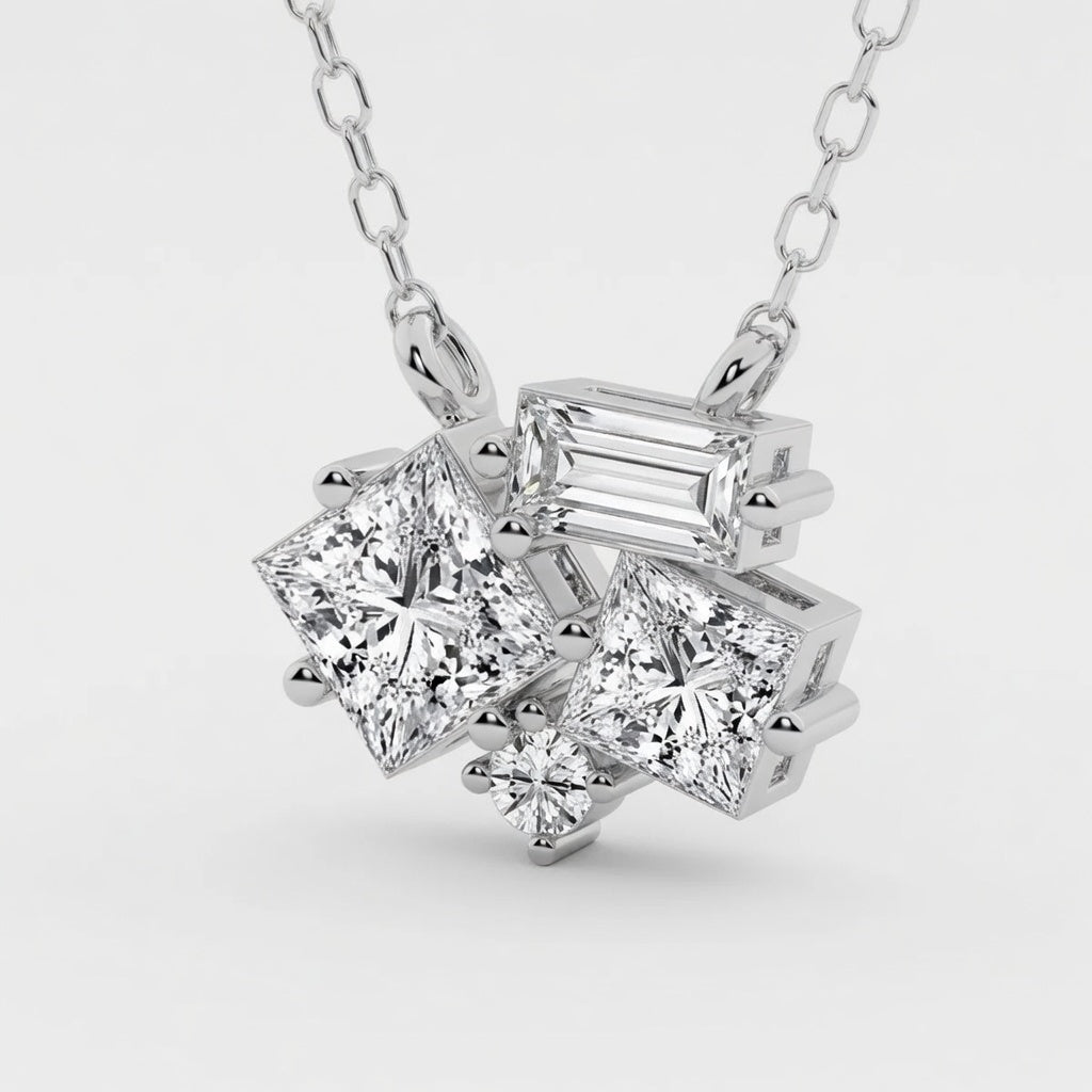 14K White Gold Mosaic Framed Abstract Lab-Grown Diamond Pendant (1.20 CTW – D–F / VS1–VS2)