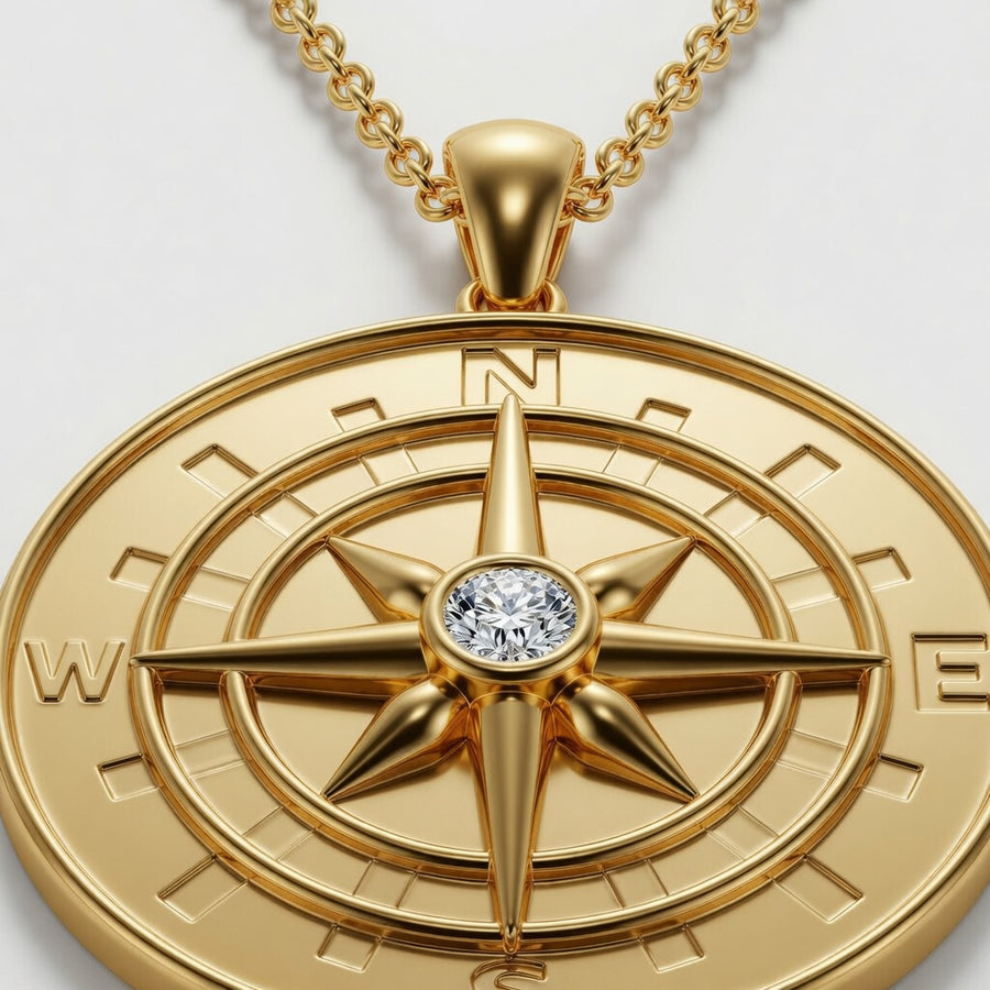 14K White Gold Compass Lab-Grown Diamond Pendant (1.10 CTW – D–F / VS1–VS2)
