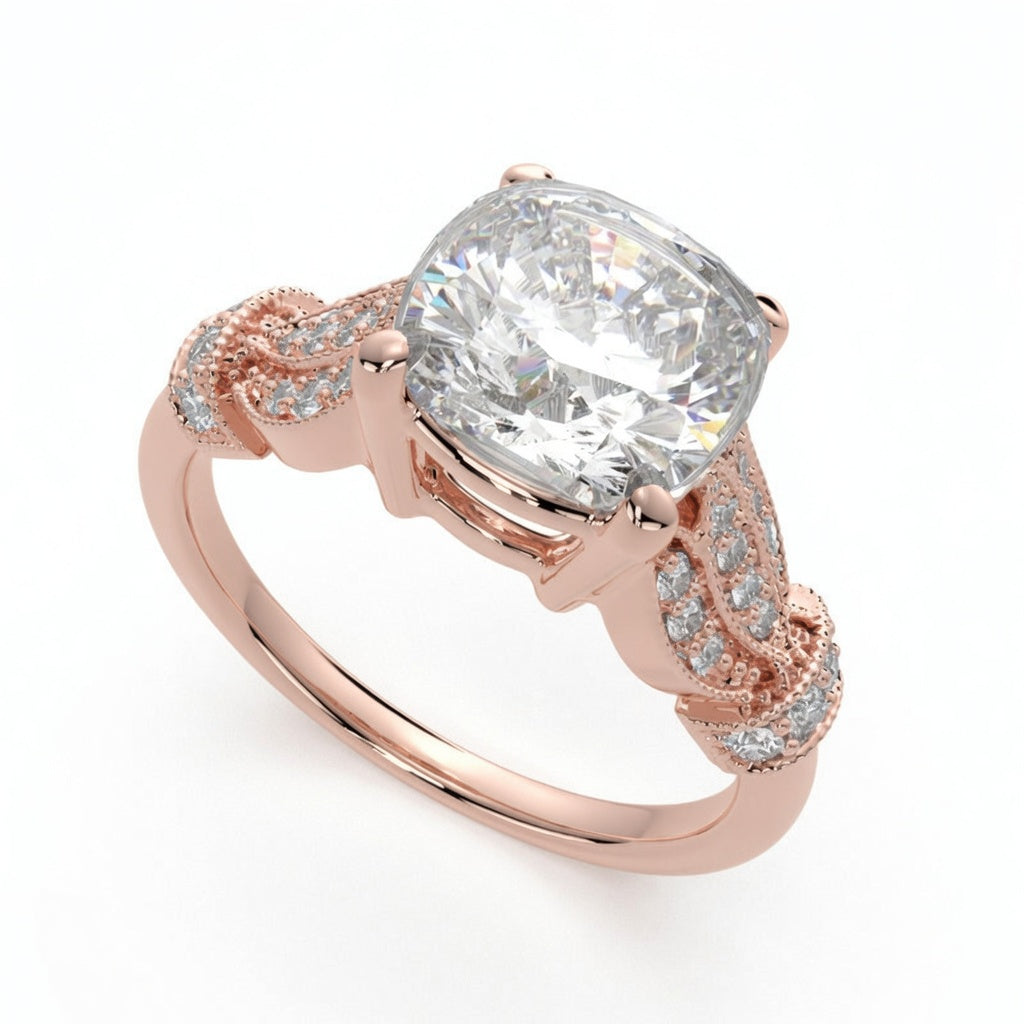 Nadia 1.15 Carat Round Cut Pave Milgrain Engagement Ring