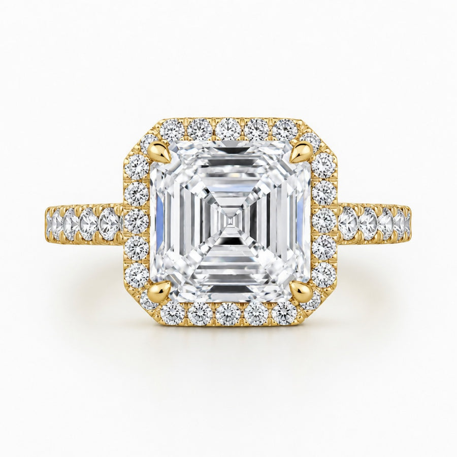 3.00 CT Asscher Cut Lab-Grown Diamond Halo Engagement Ring in 14K White Gold – Pavé Stackable Wedding Design