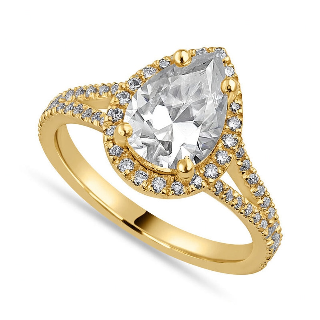 Clara 3.4ct Lab Pear Halo Split Shank Diamond Ring