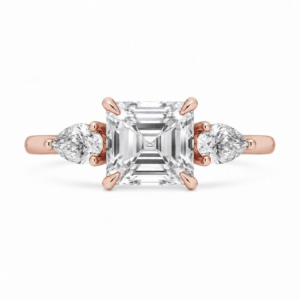 2.00 CT Asscher Cut Lab-Grown Diamond Three Stone Engagement Ring in 14K White Gold – Bezel Set IGI Certified Design
