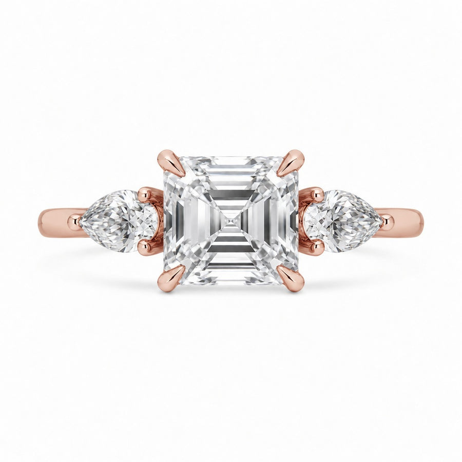 2.00 CT Asscher Cut Lab-Grown Diamond Three Stone Engagement Ring in 14K White Gold – Bezel Set IGI Certified Design