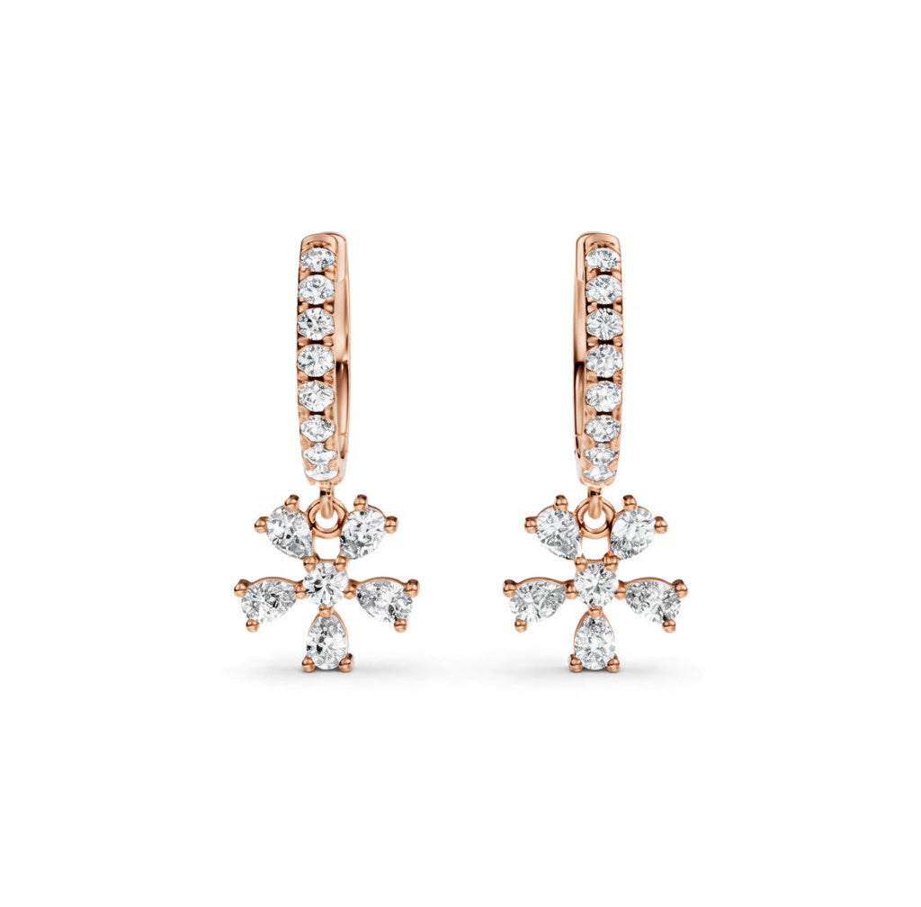 0.7 ct Pera Round Cut Dangle/Drop Flush Diamond Earrings VS1 D White Gold 14k
