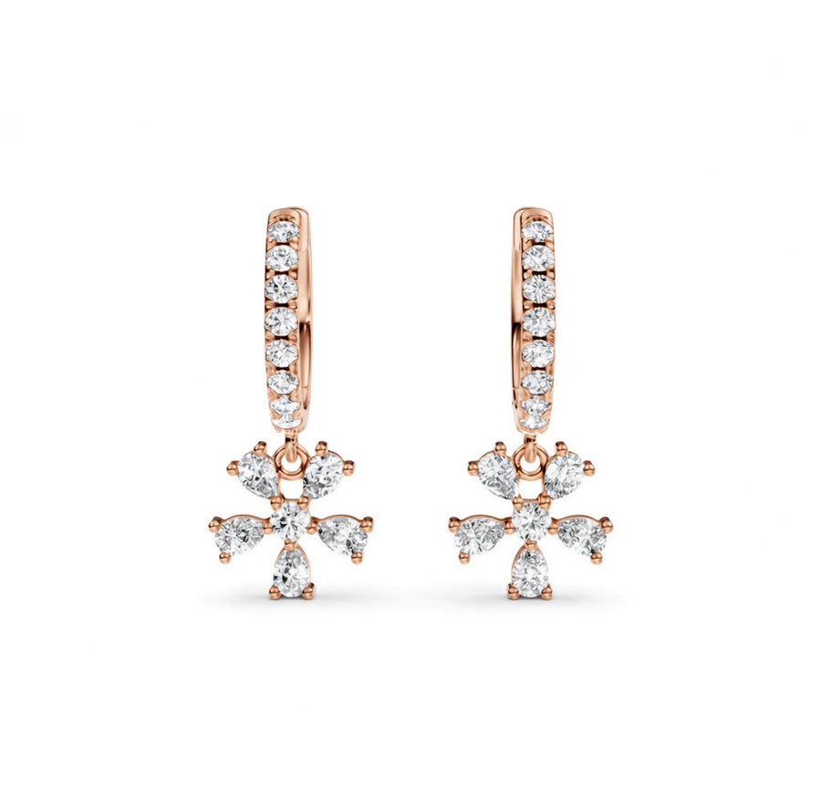 0.7 ct Pera Round Cut Dangle/Drop Flush Diamond Earrings VS1 D White Gold 14k