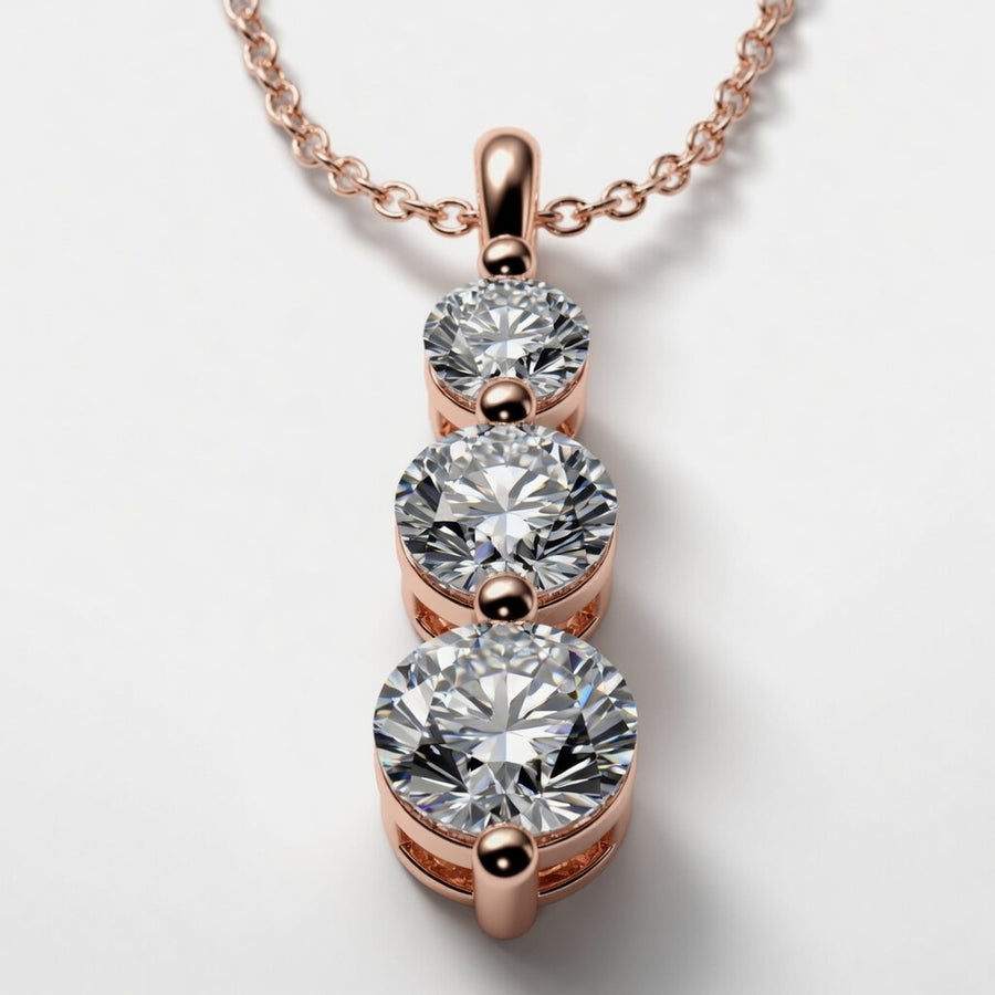 1.50 Carat Round Lab-Grown Diamond Three-Stone Drop Pendant VS1 D-F 14K White Gold with Adjustable Chain