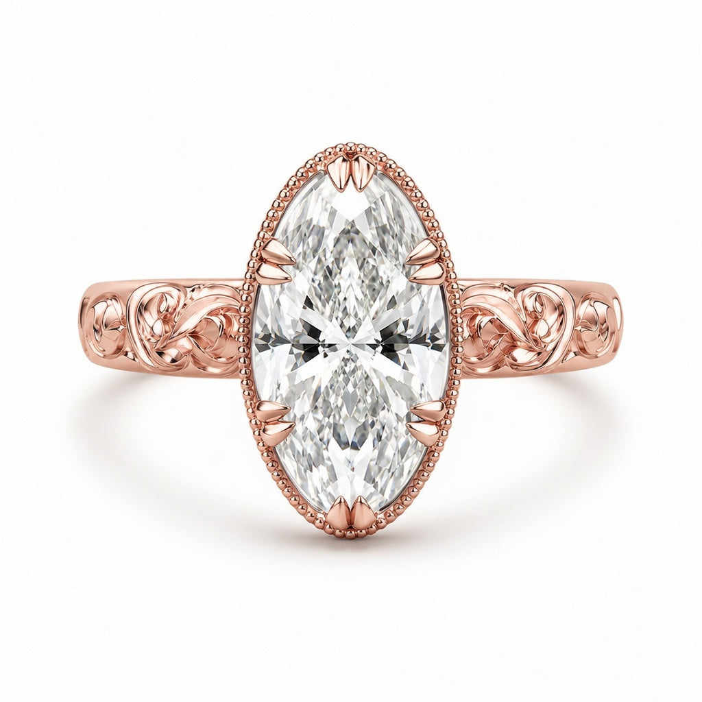 1.00 CT Emerald Cut Lab-Grown Diamond Engagement Ring in 14K White Gold – Vintage Floral Engraved Milgrain Design