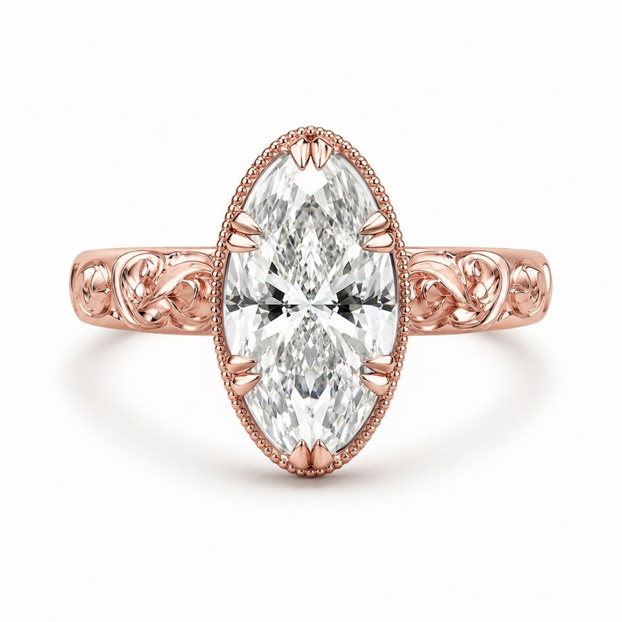 1.00 CT Emerald Cut Lab-Grown Diamond Engagement Ring in 14K White Gold – Vintage Floral Engraved Milgrain Design