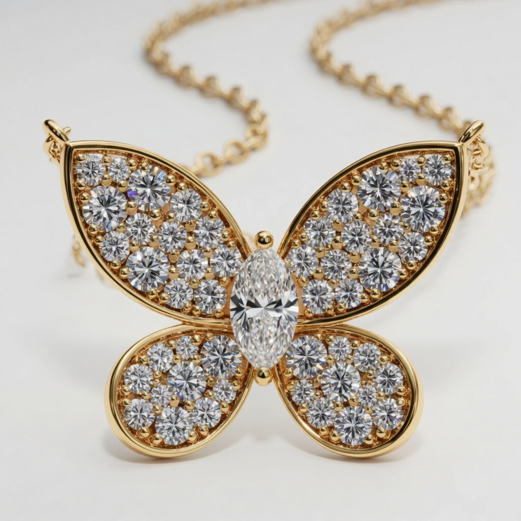 1.00 CTW Marquise Lab-Grown Diamond Petite Pavé Butterfly Pendant (D–F / VS1–VS2, IGI Certified)