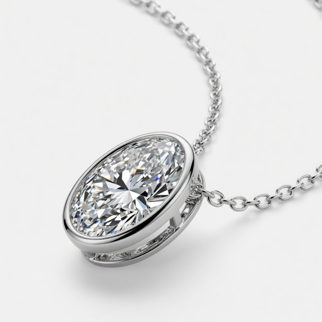 2.00 Carat Oval Cut Lab-Grown Diamond Bezel Set Solitaire Pendant VS1 D-F White Gold 14K with Adjustable Chain