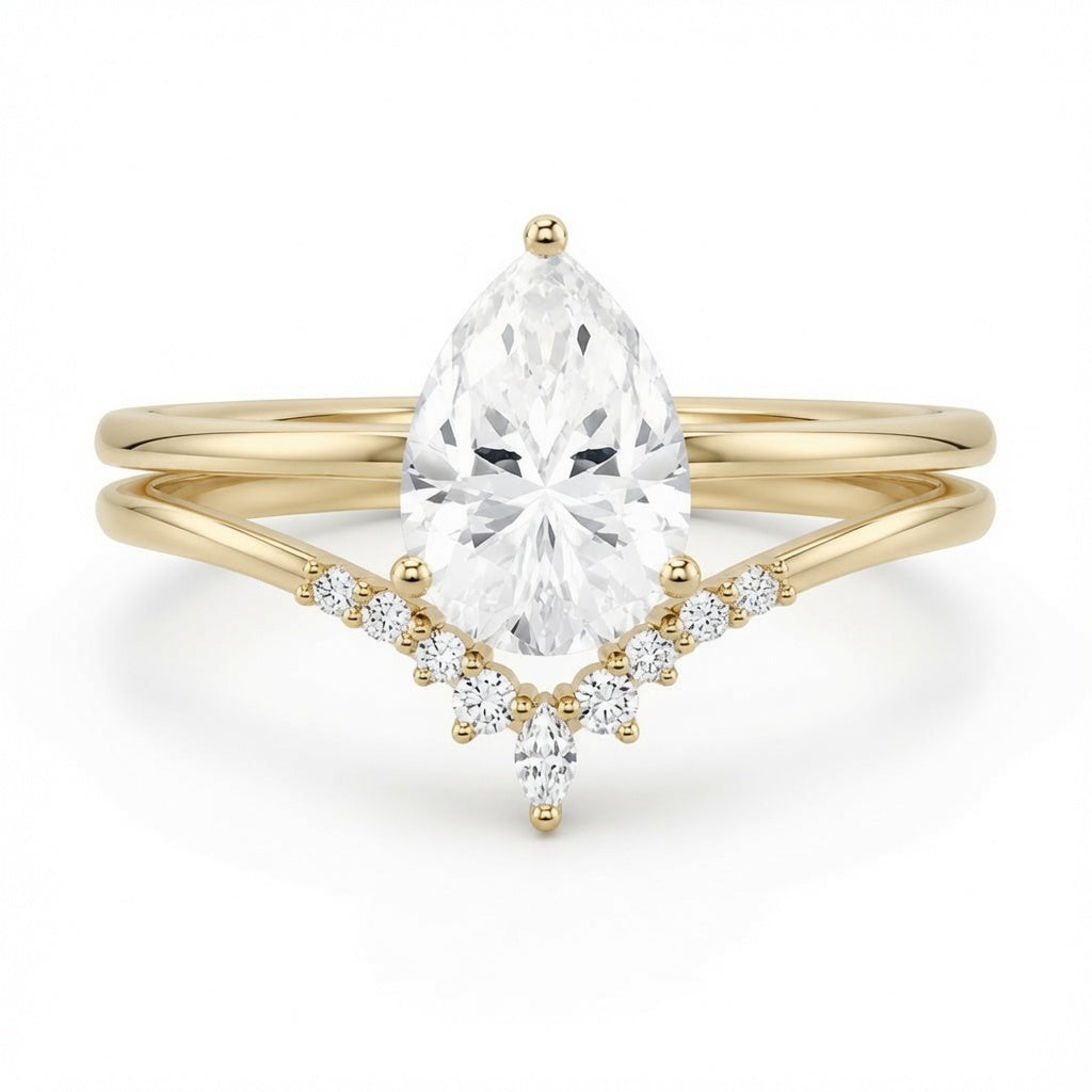 3.00 CT Pear Lab-Grown Diamond 2PCS Bridal Set in 14K White Gold – Minimalist Engagement Ring & Matching Wedding Band