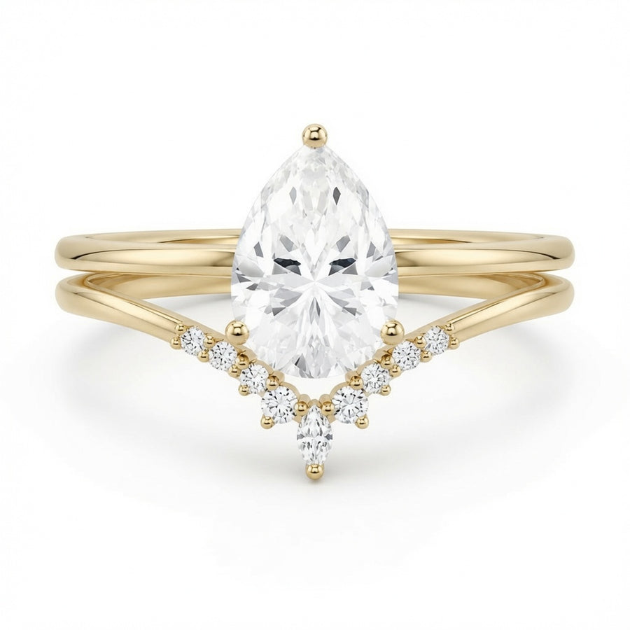 3.00 CT Pear Lab-Grown Diamond 2PCS Bridal Set in 14K White Gold – Minimalist Engagement Ring & Matching Wedding Band