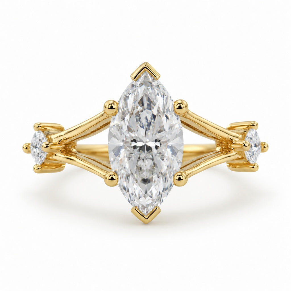 2.00 CT Marquise Cut Lab-Grown Diamond Three-Stone Engagement Ring in 14K White Gold – Trinity Wedding Design