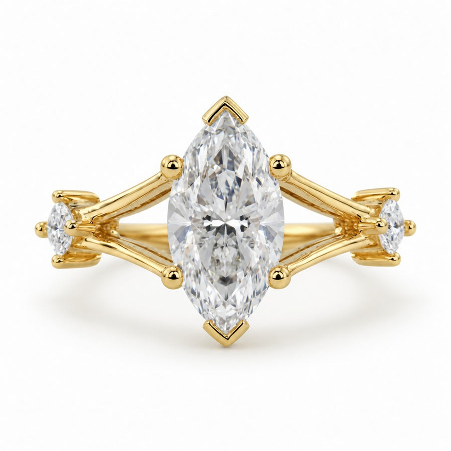 2.00 CT Marquise Cut Lab-Grown Diamond Three-Stone Engagement Ring in 14K White Gold – Trinity Wedding Design