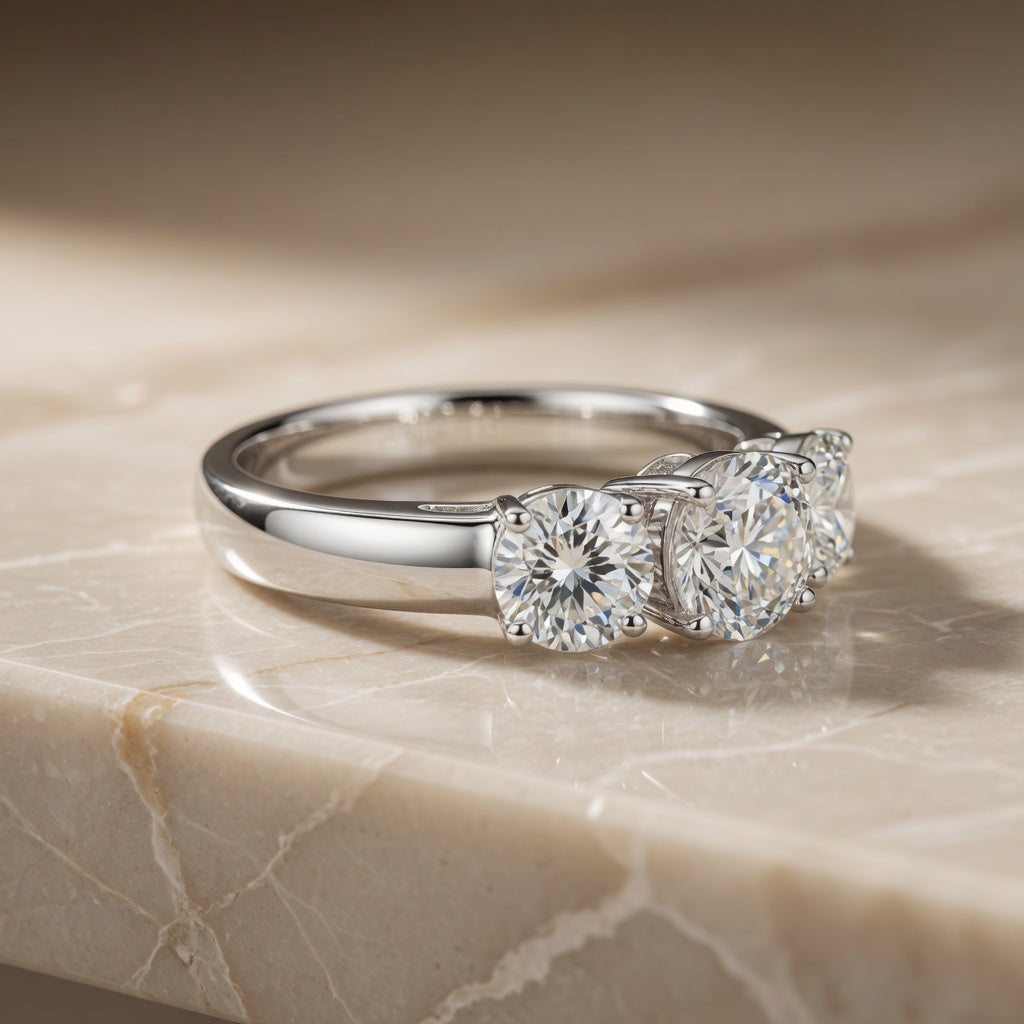 2.50 CT Lab-Grown Diamond Three-Stone Engagement Ring in 14K White Gold – Classic Trilogy Design