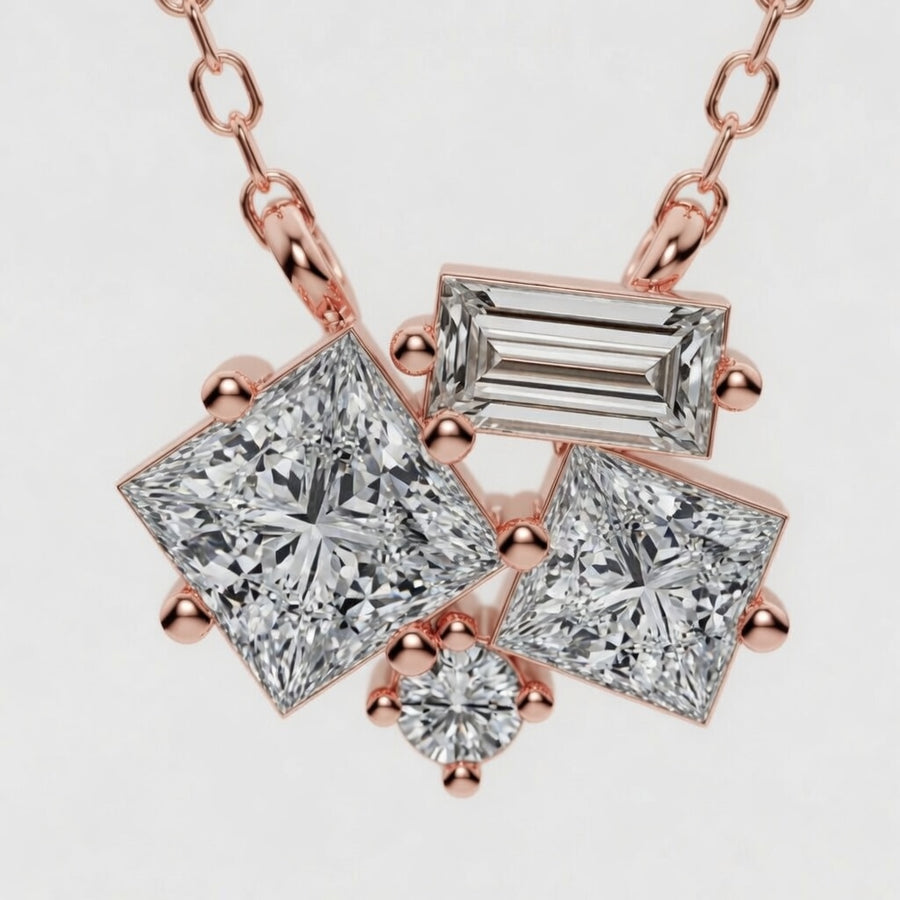 14K White Gold Mosaic Framed Abstract Lab-Grown Diamond Pendant (1.20 CTW – D–F / VS1–VS2)