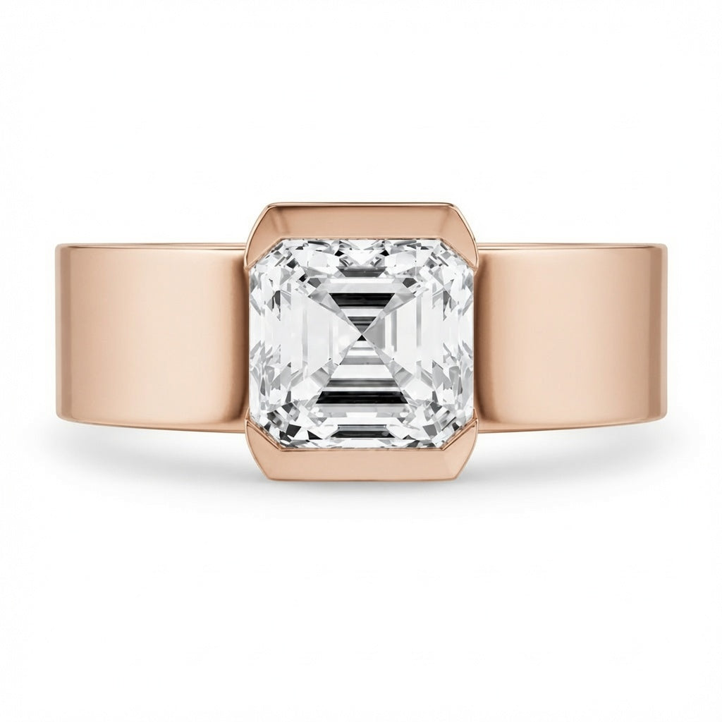 2.00 CT Asscher Cut Lab-Grown Diamond Solitaire Engagement Ring in 14K White Gold – Bezel Set Wide Band Design