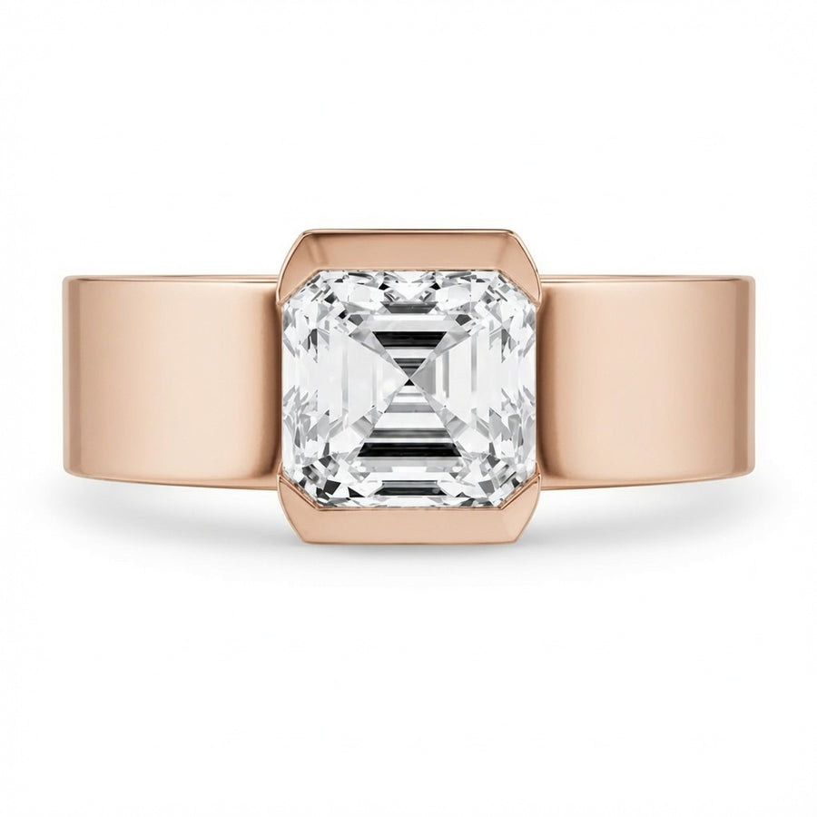 2.00 CT Asscher Cut Lab-Grown Diamond Solitaire Engagement Ring in 14K White Gold – Bezel Set Wide Band Design