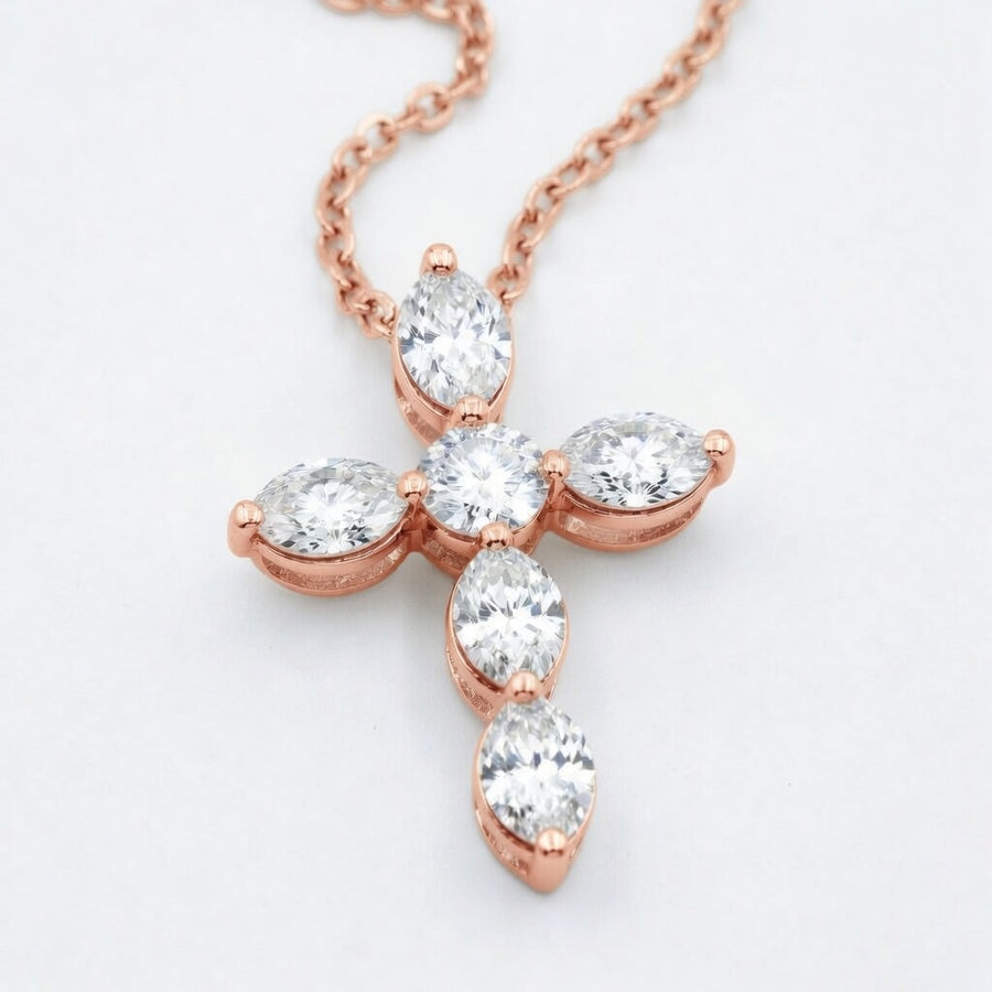 1.00 CTW Round & Oval Lab-Grown Diamond Floating Cross Pendant (D–F / VS1–VS2, IGI Certified)