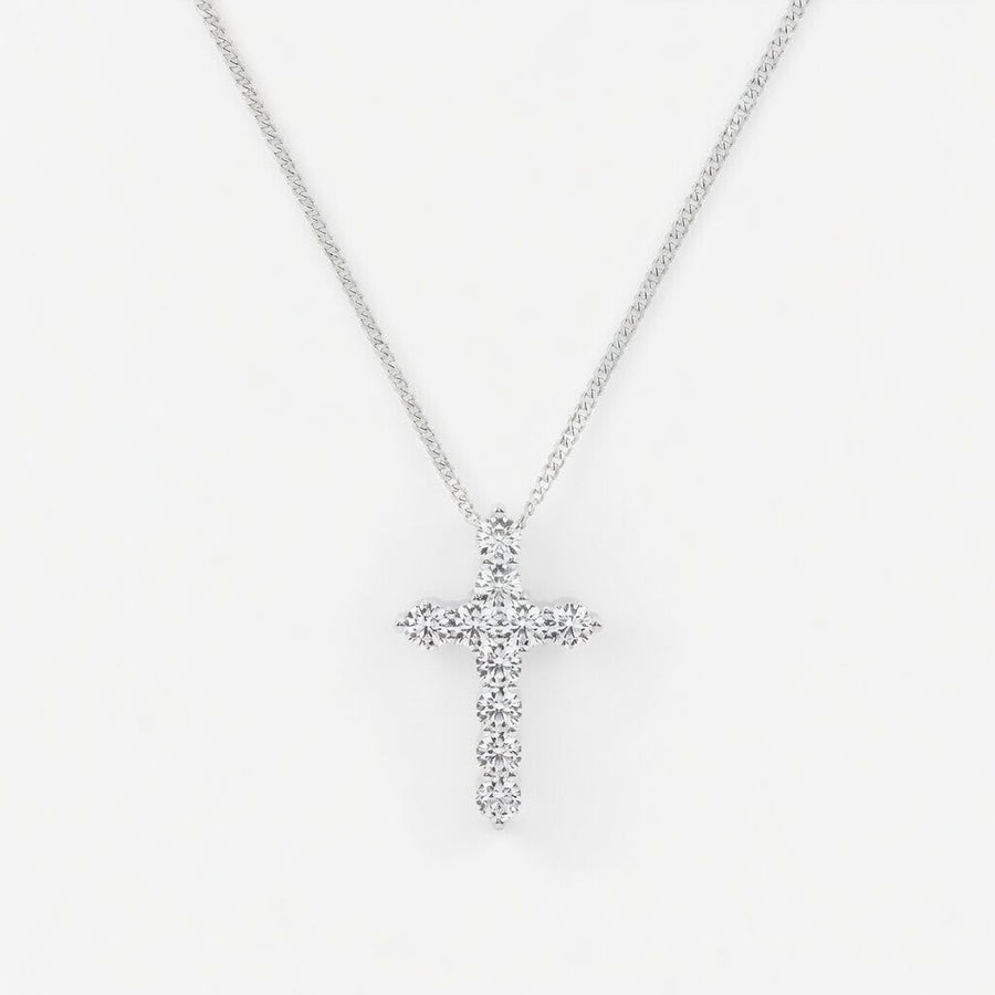 1.00 CTW Round Lab-Grown Diamond Cross Pendant with Adjustable Chain (D–F / VS1–VS2)