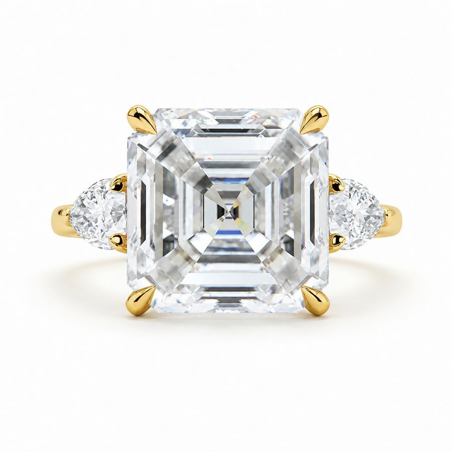 7.00 CT Asscher Cut Lab-Grown Diamond Three Stone Engagement Ring in 14K White Gold – Luxury Statement Anniversary Design