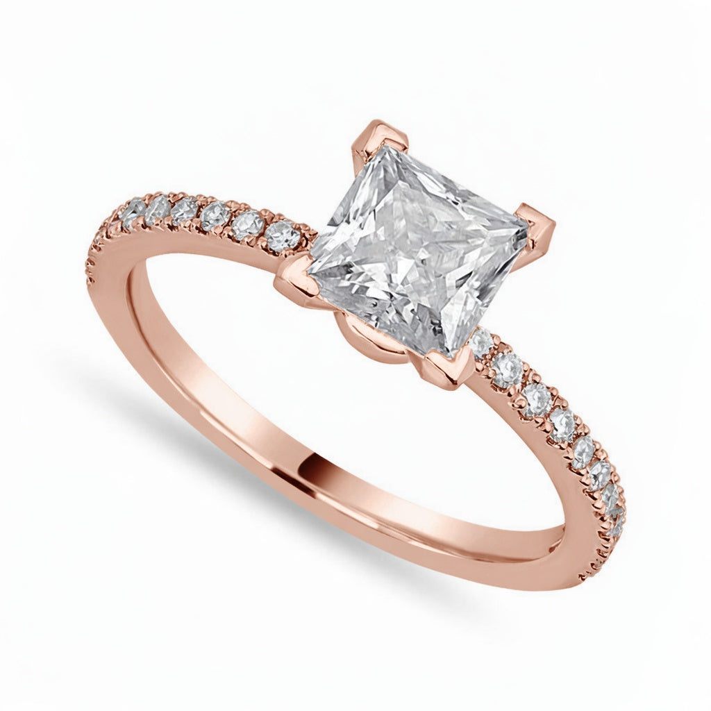 Beatrice 3.1 ct Lab Grown Princess Cut Pave Cathedral Diamond Engagement Ring