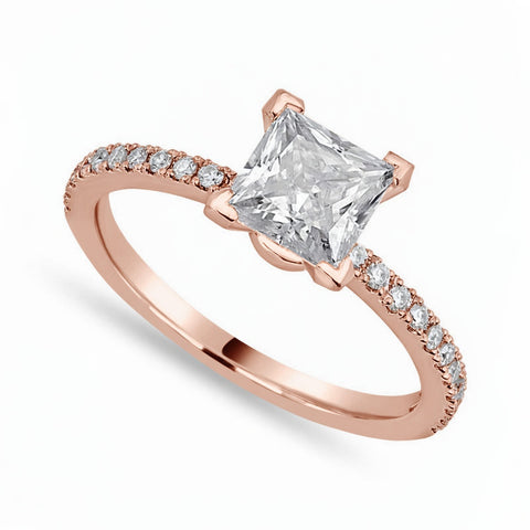 Beatrice 1.1 ct Lab Grown Princess Cut Pave Cathedral Diamond Engagement Ring