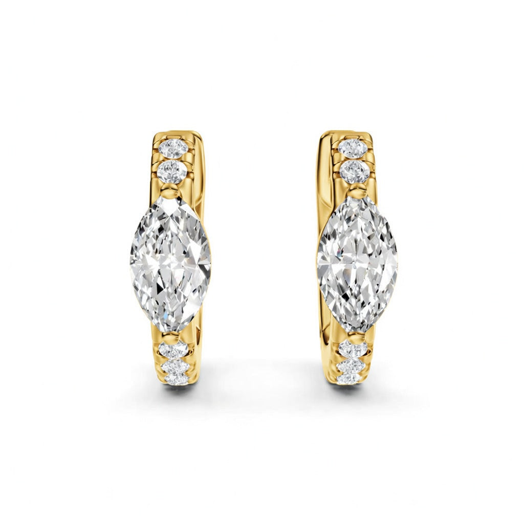 0.73 ct Marquise Round Cut Hoop Prong Diamond Earrings VS1 D White Gold 14k