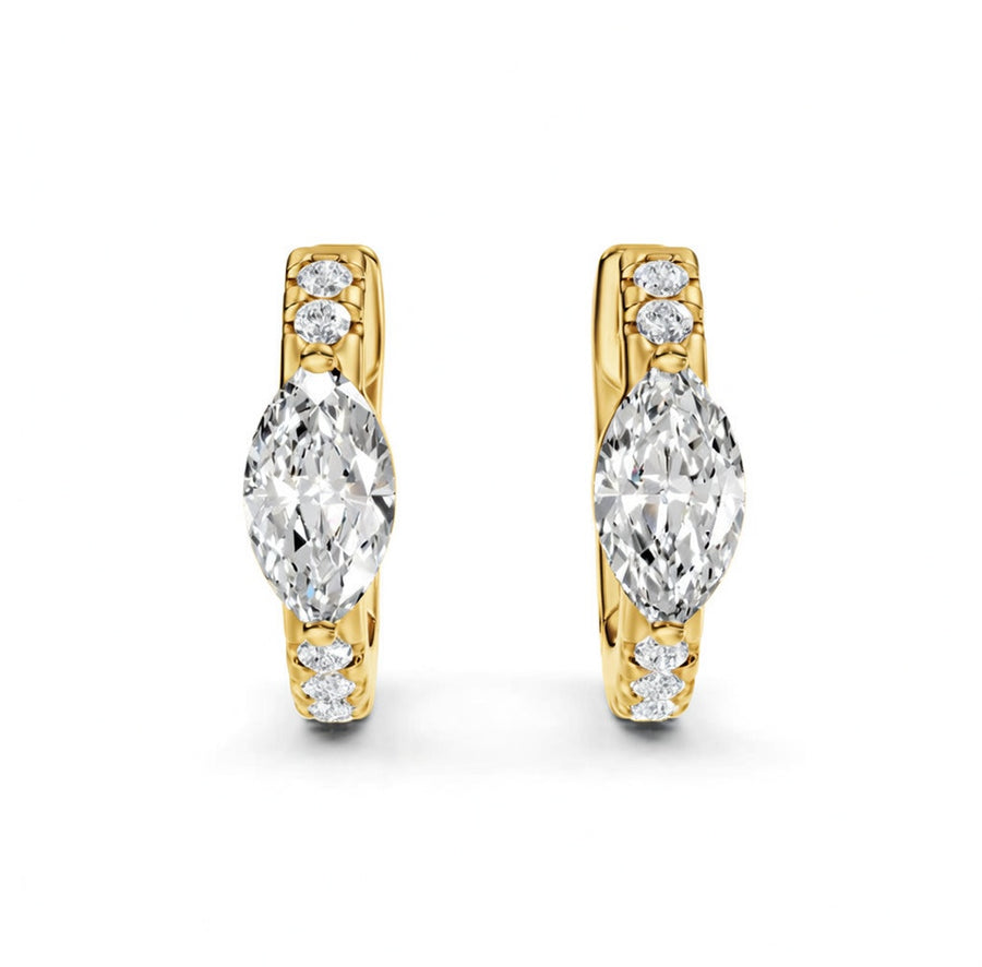 0.73 ct Marquise Round Cut Hoop Prong Diamond Earrings VS1 D White Gold 14k