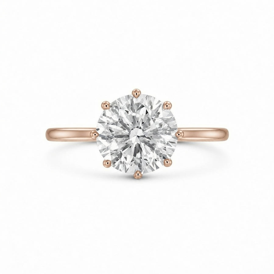2.50 CT Round Lab-Grown Diamond Hidden Halo Engagement Ring in 14K White Gold – Six-Claw Solitaire Design