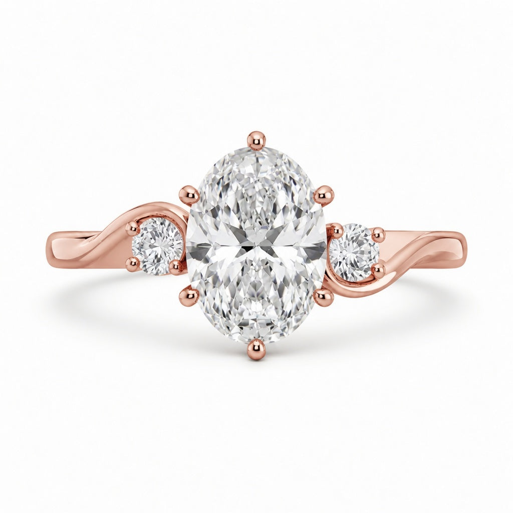 3.00 CT Oval Lab-Grown Diamond Three-Stone Engagement Ring in 14K White Gold – Round Diamond Trilogy Wedding Design