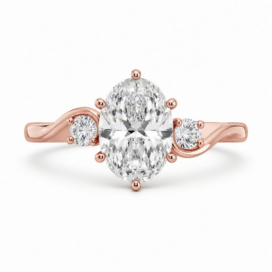 3.00 CT Oval Lab-Grown Diamond Three-Stone Engagement Ring in 14K White Gold – Round Diamond Trilogy Wedding Design