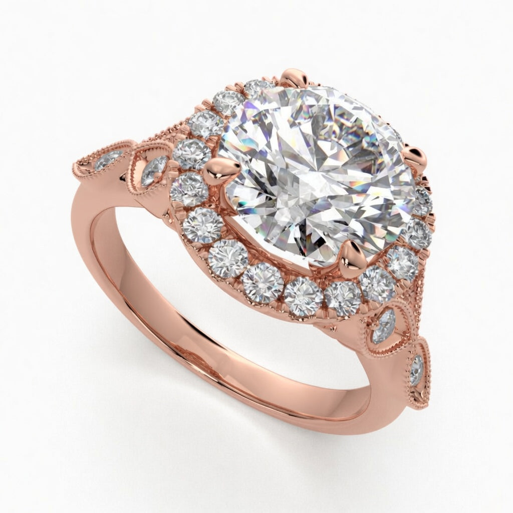 Ada 4.35 Carat Round Cut Halo Pave Engagement Ring