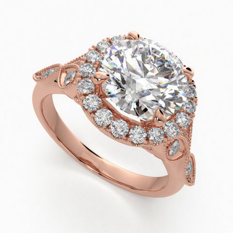Ada 4.35 Carat Round Cut Halo Pave Engagement Ring