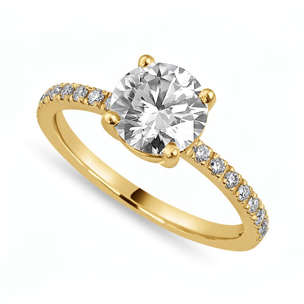 Cora 1.75 ct Lab Grown Round Cut Classic Pave Diamond Engagement Ring